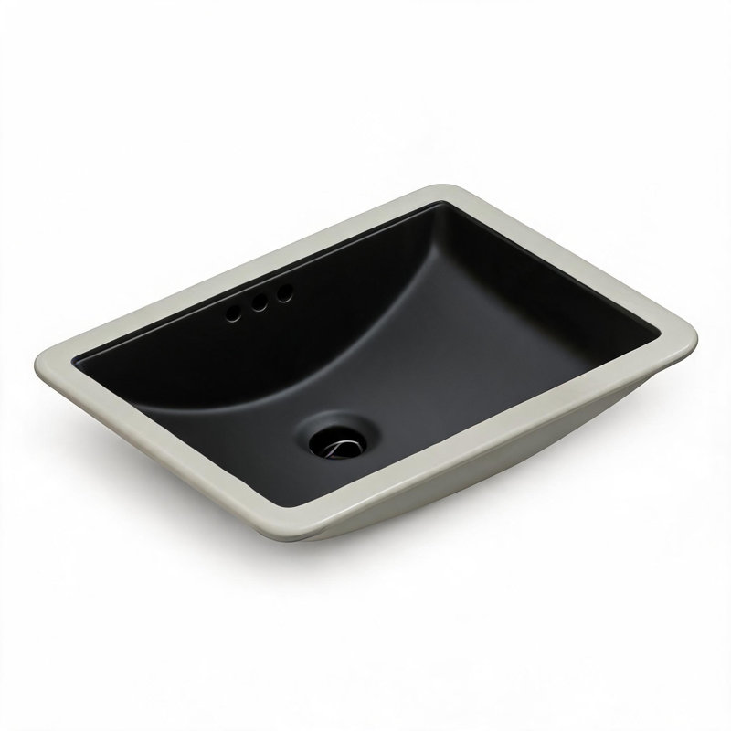21 inch x 15 inch Black Ceramic Undermount Bathroom Sink with Overflow