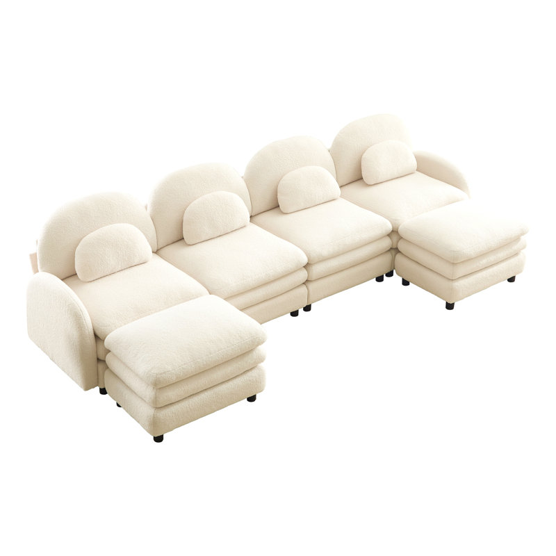 Canapé 4 places Teddy, H 35,4 po x l 129,1 po x P 38,8 po, Beige / Blanc