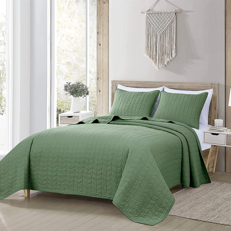 Solid Color Embroidery Stitching Cotton Quilt Sets Cotton Quilt, Queen Quilt + 2 Standard Shams, Blue