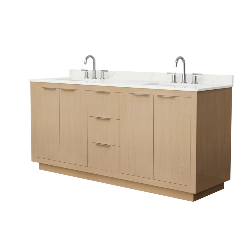 Maroni 72'' Double Bathroom Vanity with Quartz Top, 8" Center, Brushed Nickel, White Quartz