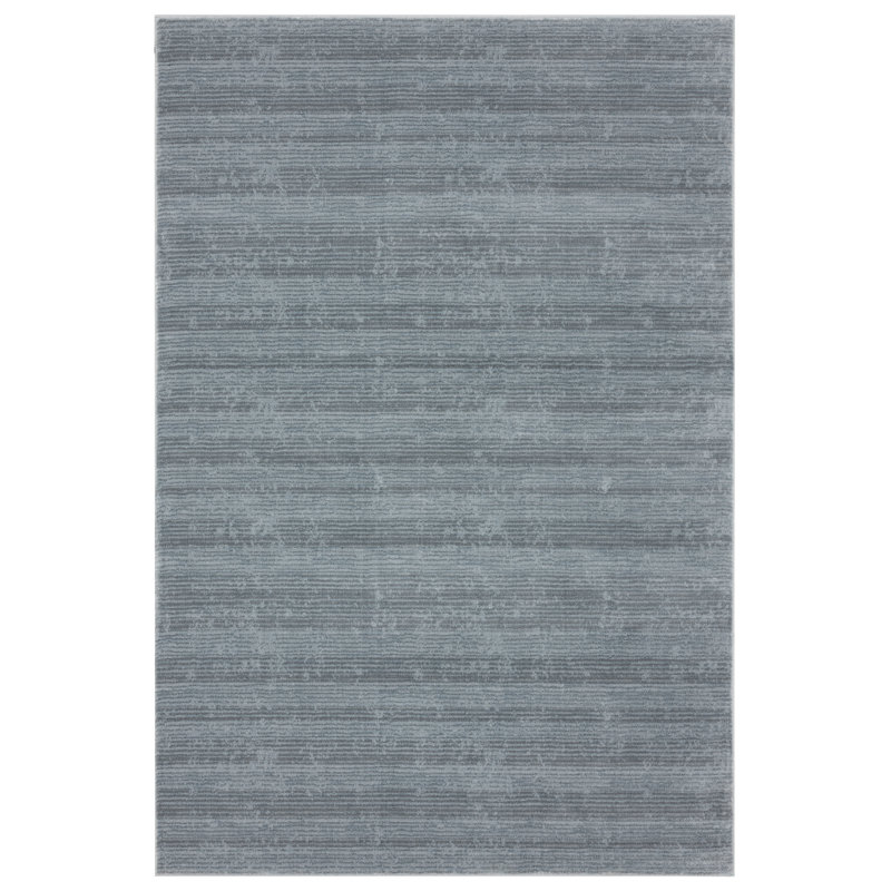Tapis bleu clair à rayures Alizette, Rectangle 7 pi 9 po x 9 pi 9 po