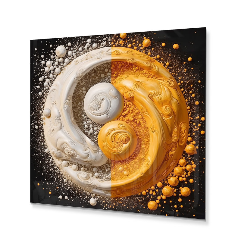 Blanc, jaune, yin et yang - reproduction de méditation sur métal, H 23 po x l 23 po x P 1 po