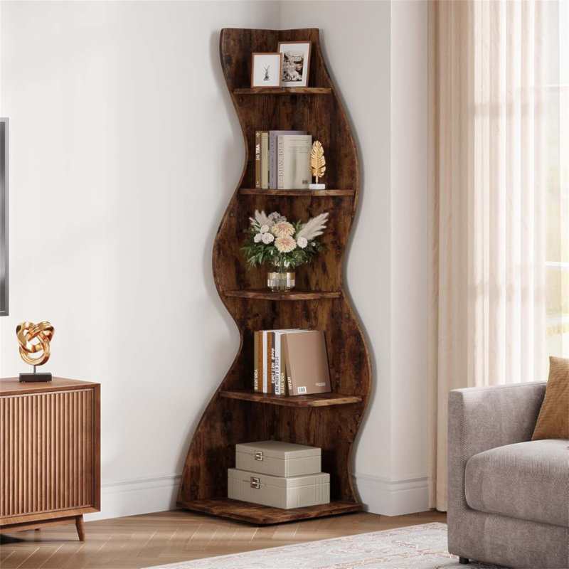 Bibliothèque d'angle moderne à 5 niveaux et support pour plante pour petits espaces, parfait pour un rangement élégant et un présentoir