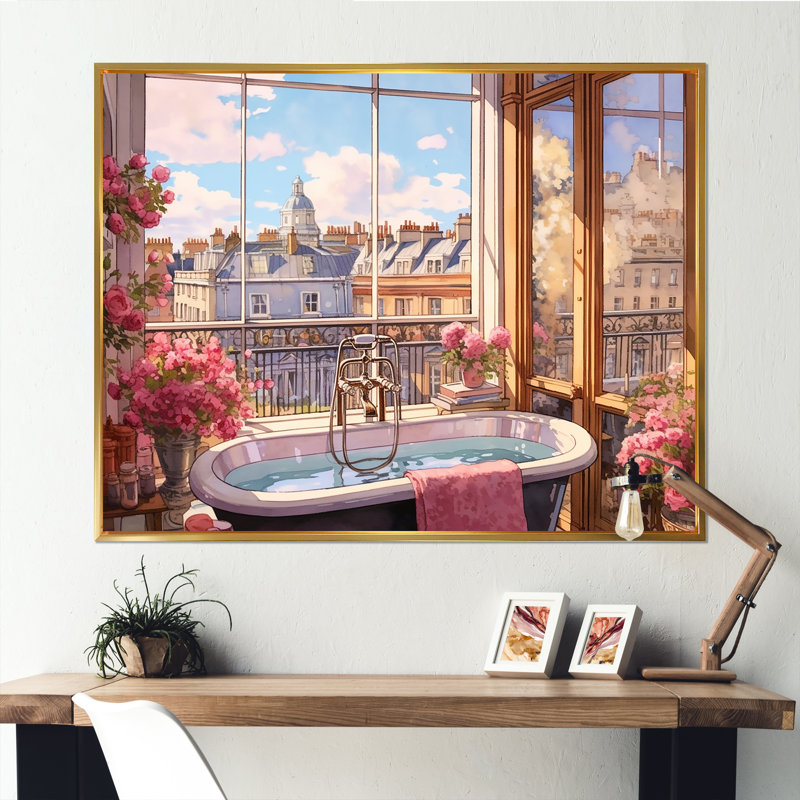 «Elegant London Bathaign City View I», reproduction sur toile, Cadre flottant doré, H 12 po x l 20 po x P 1 po