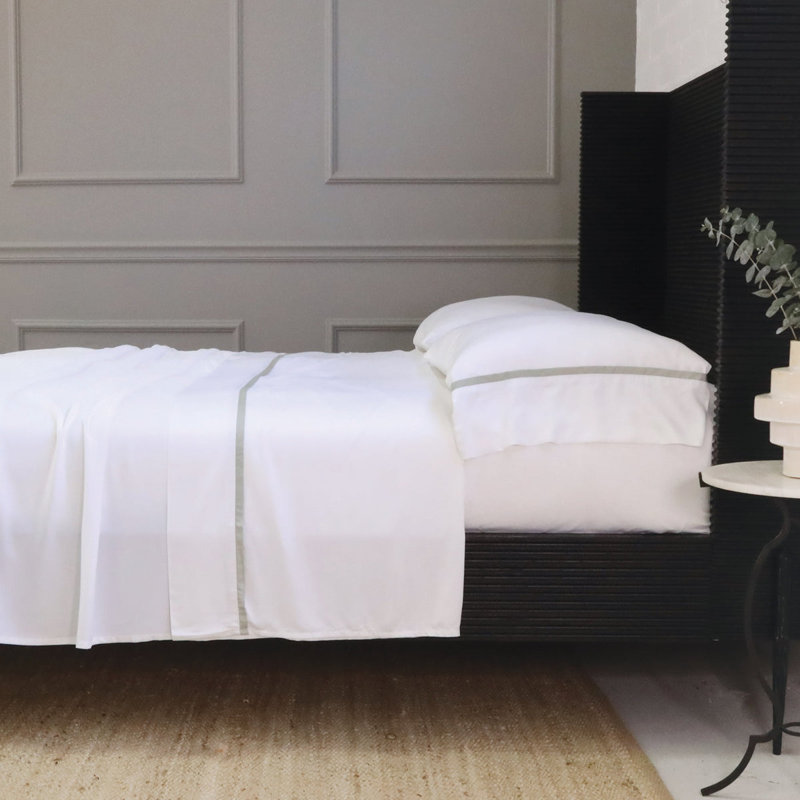 Langston Bamboo Machine Woven Sheet Set, White/Sea Glass, Twin