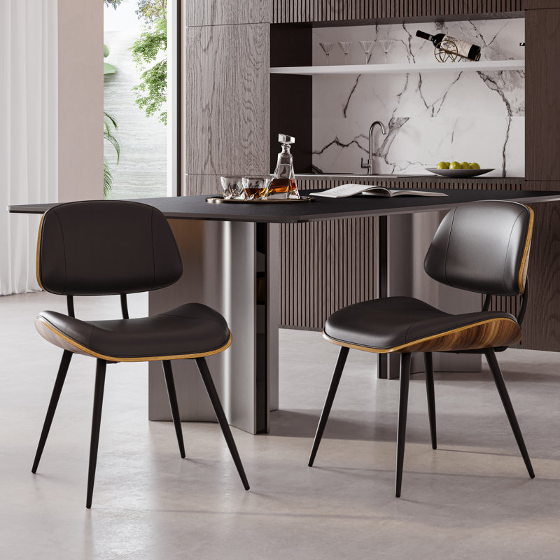 Mid Century Faux Leather Dining Chairs with Backrest, Black