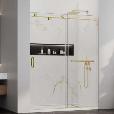 Double Sliding Shower Door, 60 In.w Framed Shower Door 5/16"(8mm) Clear Tempered Glass, 18 Inch Pull Handle, Stainless Steel Hardware