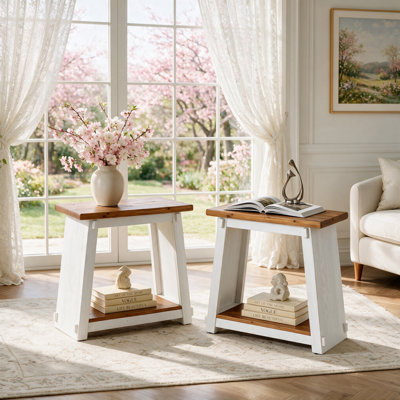 Solid Wood End Table with Storage Shelf