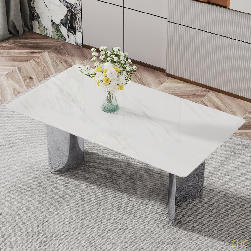Table de salle à manger Modern, White/Silver