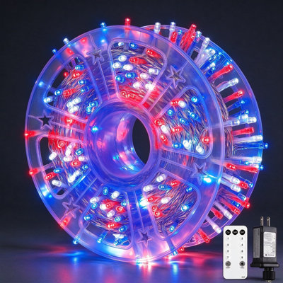 Guirlande lumineuse à DEL 8 lumières pour l'extérieur, rouge, blanc et bleu avec télécommande et imperméable
