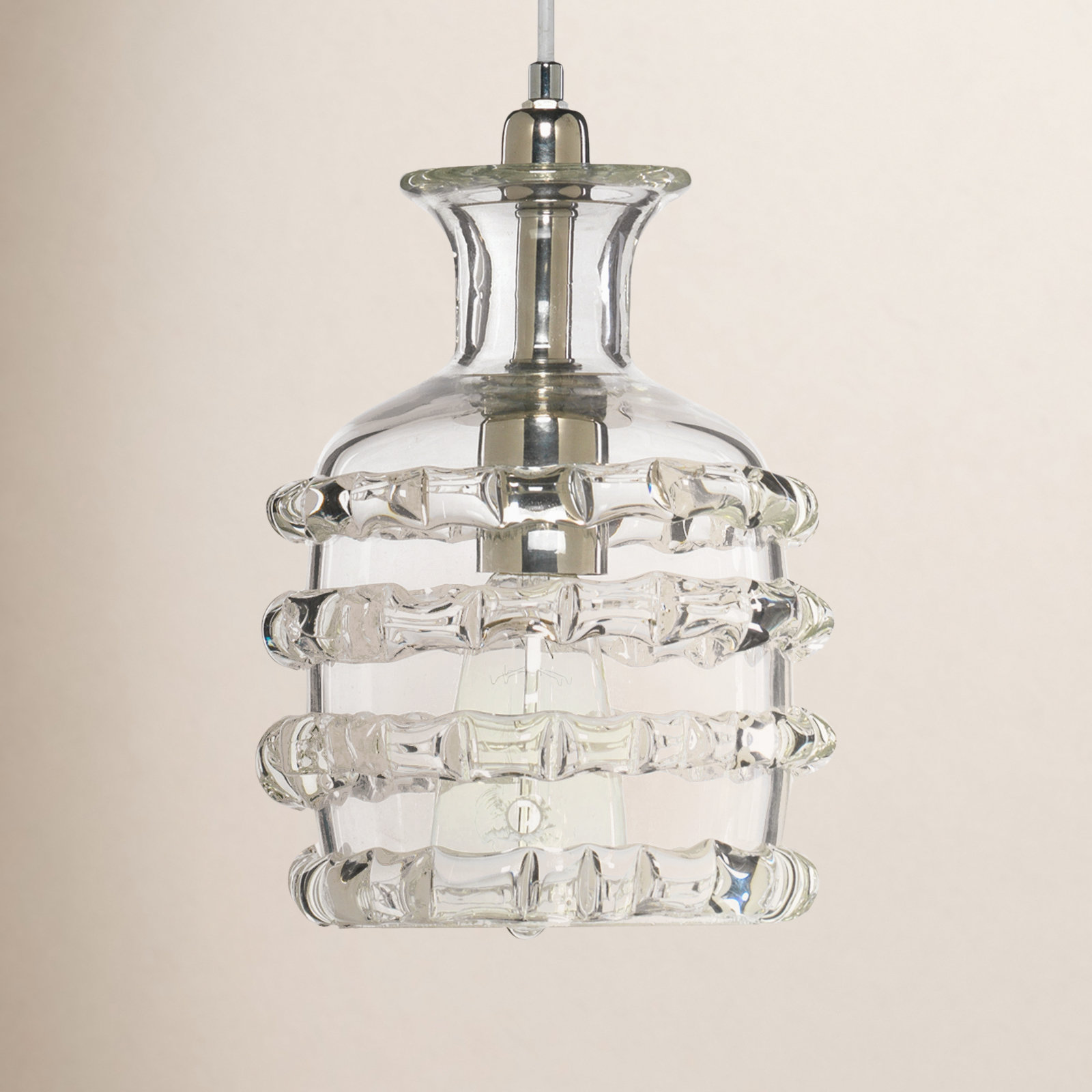 Ribbon Single Light Glass Dimmable Pendant, Clear
