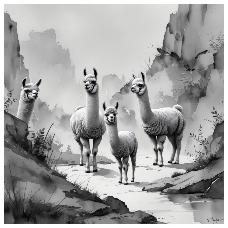 Housses de couette noires avec lamas, Lit simple