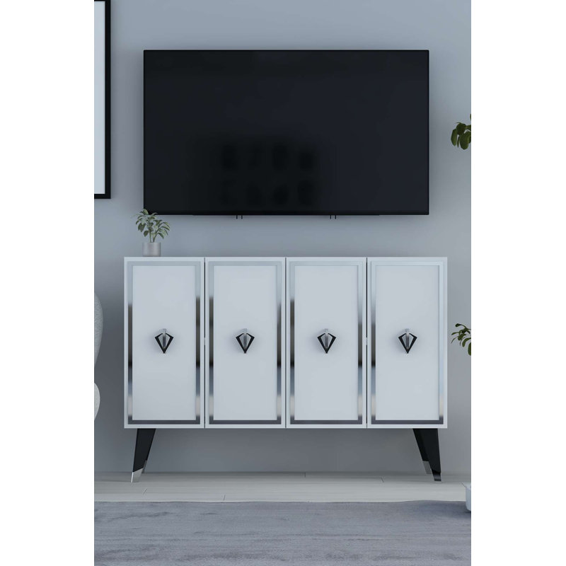 Console moderne avec plusieurs tablettes, finition blanche et noire, 47,2 po x 31,5 po x 11,6 po | 100% panneau de particules enduit de mélamine, épaisseur: 0,7 pouce | Conception murale, élégante et fonctionnelle pour la décoration intérieure