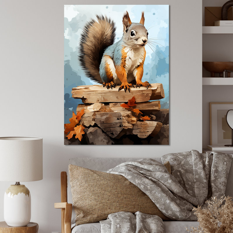 «Brown Squirrel Forest Adventure» - art mural animal écureuil, H 32 po x l 16 po x P 1 po, Toile tendue