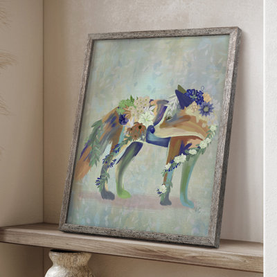 Fantastic Florals Fox, Standing Framed Print - Solid Wood