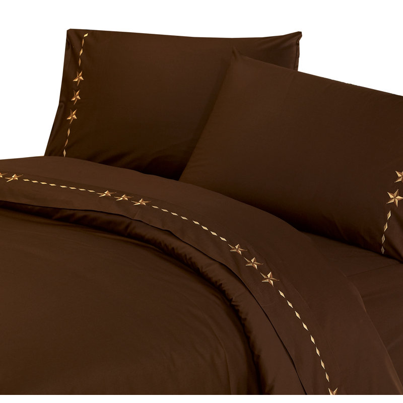 Ensemble de draps brodés 350 fils Star, Ensemble de draps pour lit simple + drap-housse + , Chocolat