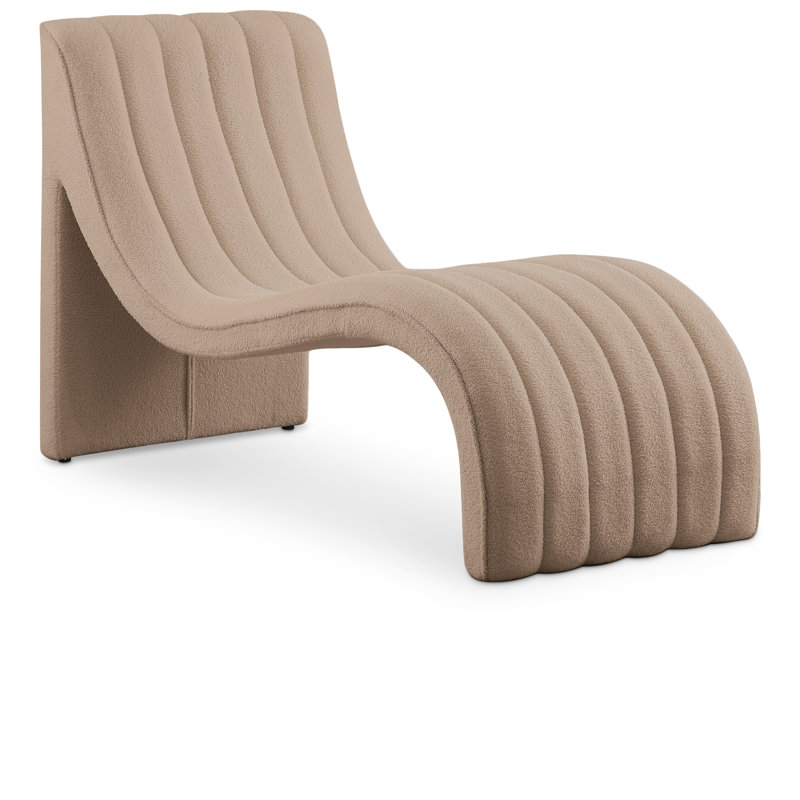 Orian Upholstered Chaise Lounge, Beige Faux Shearling Teddy Fabric