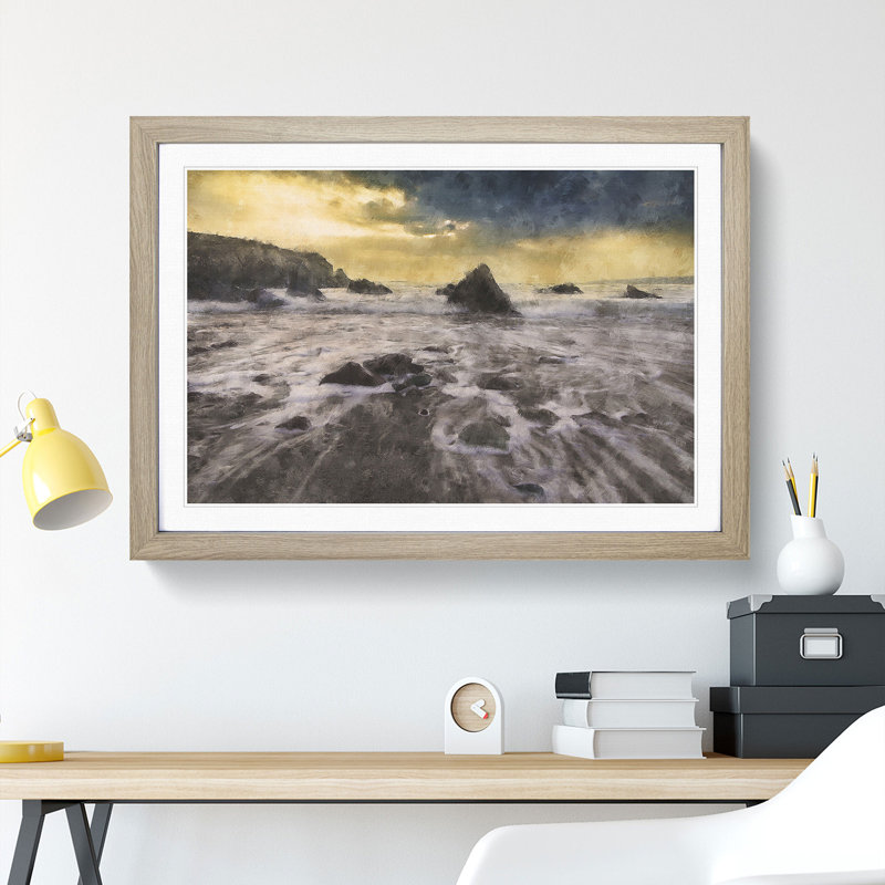Beach View - Picture Frame Painting, 27cm H x 36cm W x 2cm D, Oak Framed