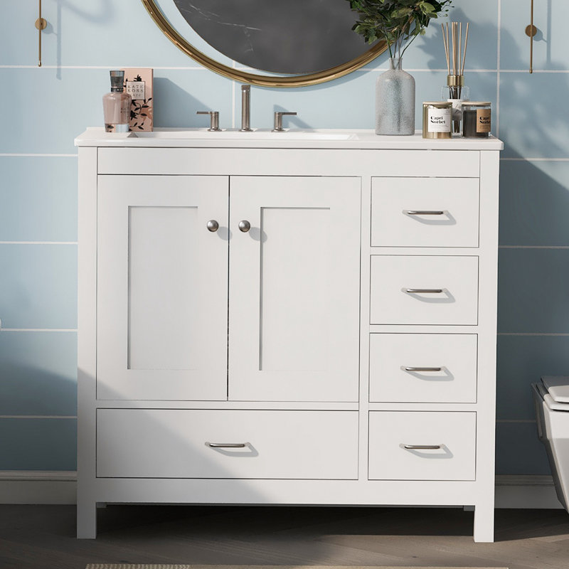 Thanasi 36 " W Wall Mounted Wall Mounted 1 Single Vanity Bathroom Vanity With Ceramic Top
