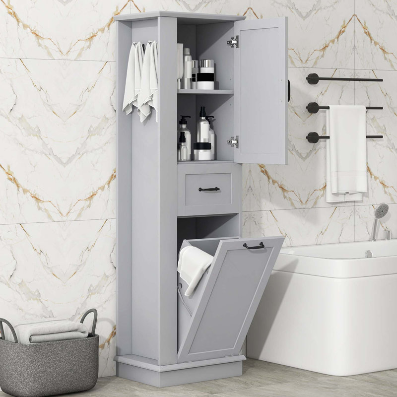 Modern Tall Storage Cabinet With Tilt-Out Compartment, Adjustable Shelves, Soft-Close Hinges & Aluminum Alloy Handles Perfect For Bathroom & Home Organization