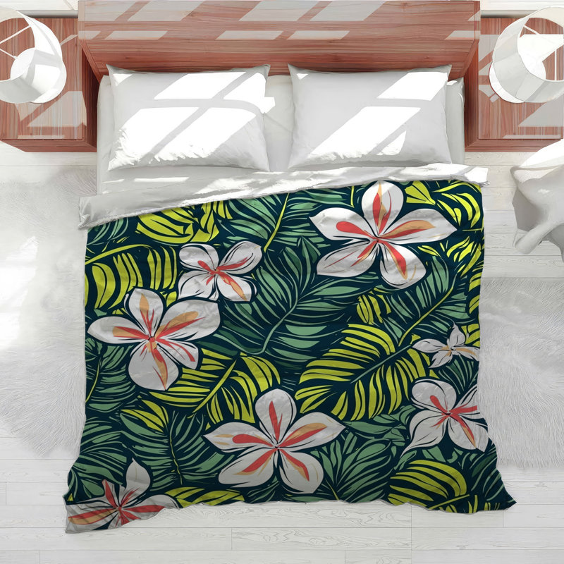 Édredon à motif floral feuilles tropicales, Édredon simple