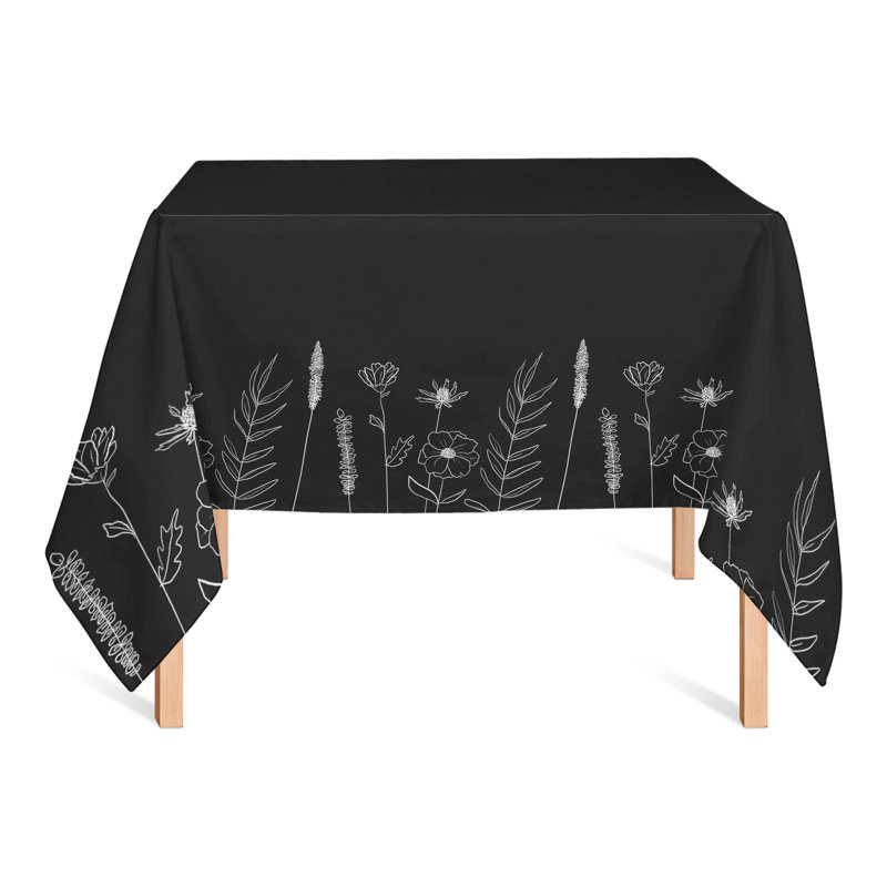 Rectangular Floral Polyester Tablecloth, 58" L x 58" W, Black