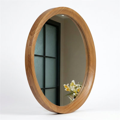 23.62-inch Solid Wood Round Wall Mirror, Suitable For Bathroom Vanities/living Rooms