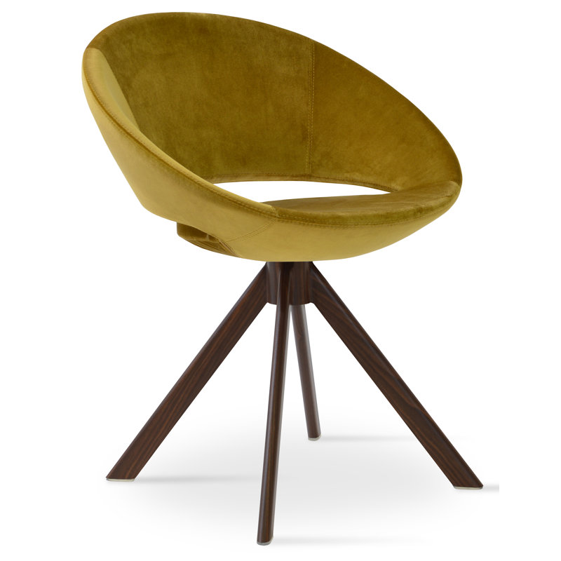 Crescent Sword Swivel Dining Chair, Orange Faux Leather, Walnut