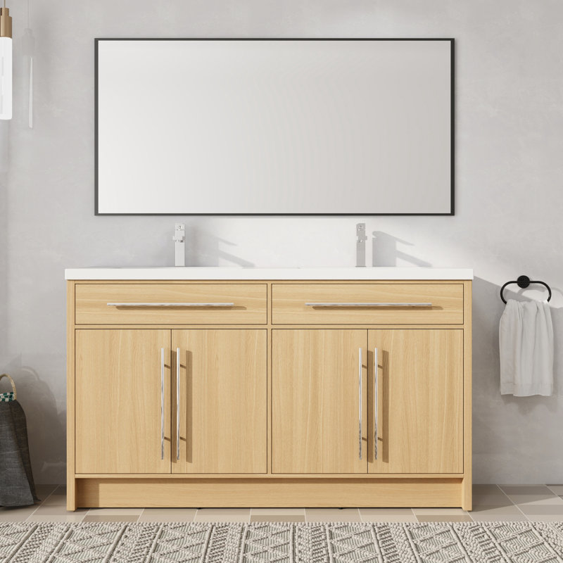 Meuble-lavabo double autoportant 60 po avec plateau en résine 60 po