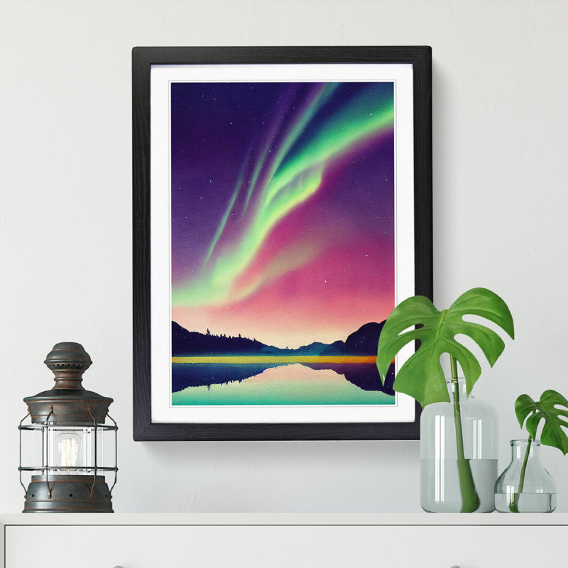 Watercolour Aurora Borealis Vol.1 - Picture Frame Print, Black, 34cm H x 25cm W x 2cm D