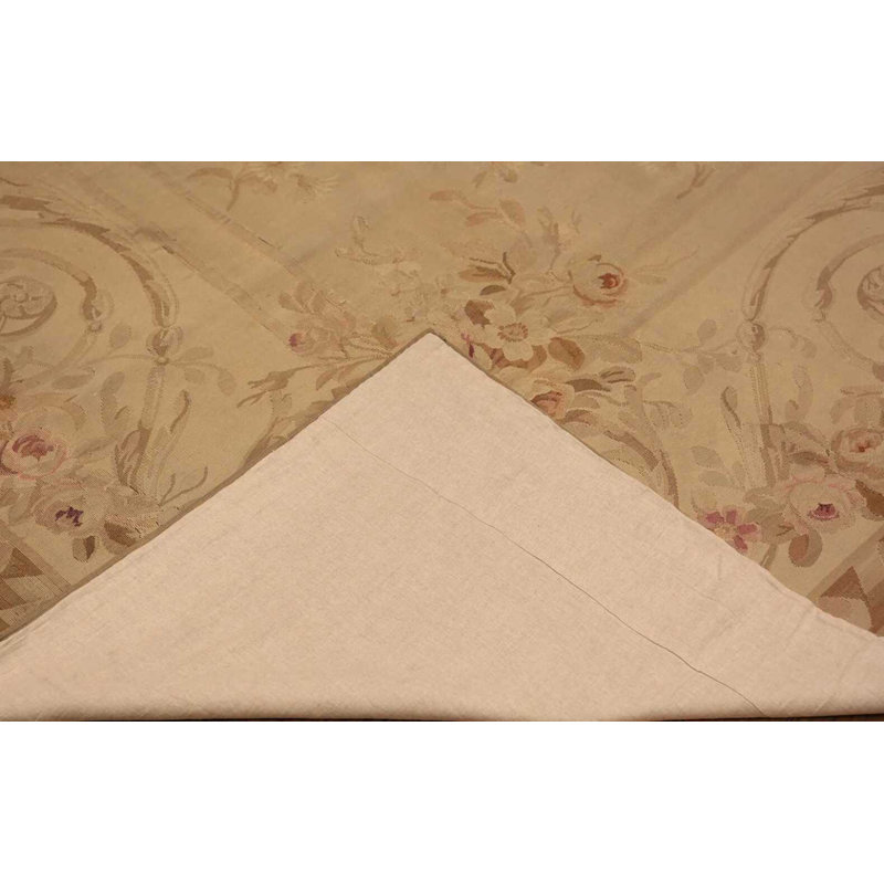 Tapis antique français ivoire Aubusson