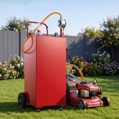 50 Gallon Fuel Gas Caddy, Carbon Steel, Portable Fuel Transfer Storage Tank with Manual Pump and 4 Wheels, Gasoline Diesel Can Container, for Cars, Lawn Mowers, ATVs, Boats, Motorcycles, Red