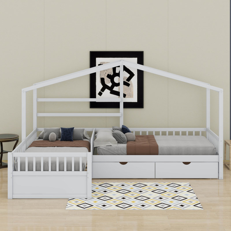 Lit plateforme simple avec 3 tiroirs, Blanc