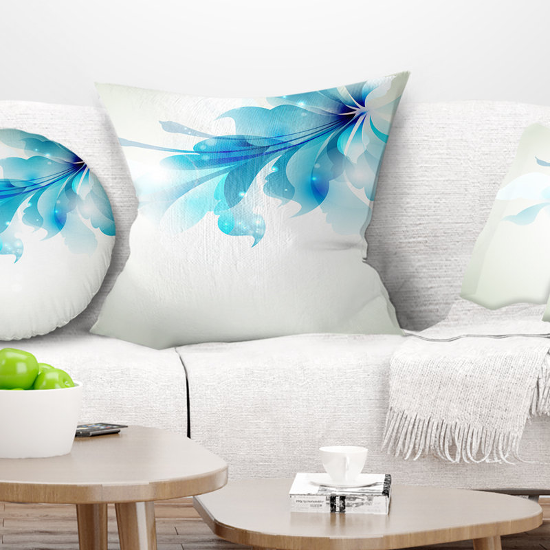 Fleurs abstraites bleues tendres - coussin à imprimé floral, Carré, 16 po x 16 po