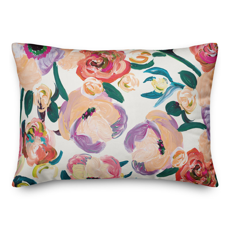 Housse et insert de coussin rectangulaire d'extérieur Painted Florals 11, Orange