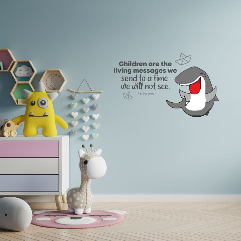 Décalcomanie murale enfant mignonne requin en vinyle, H 27 po x l 30 po x P 0,05 po