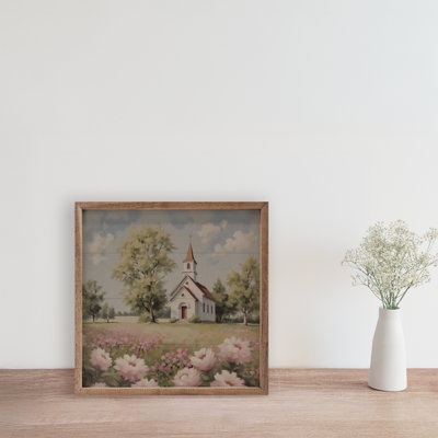 Church And Pink Flowers Rectangle Print