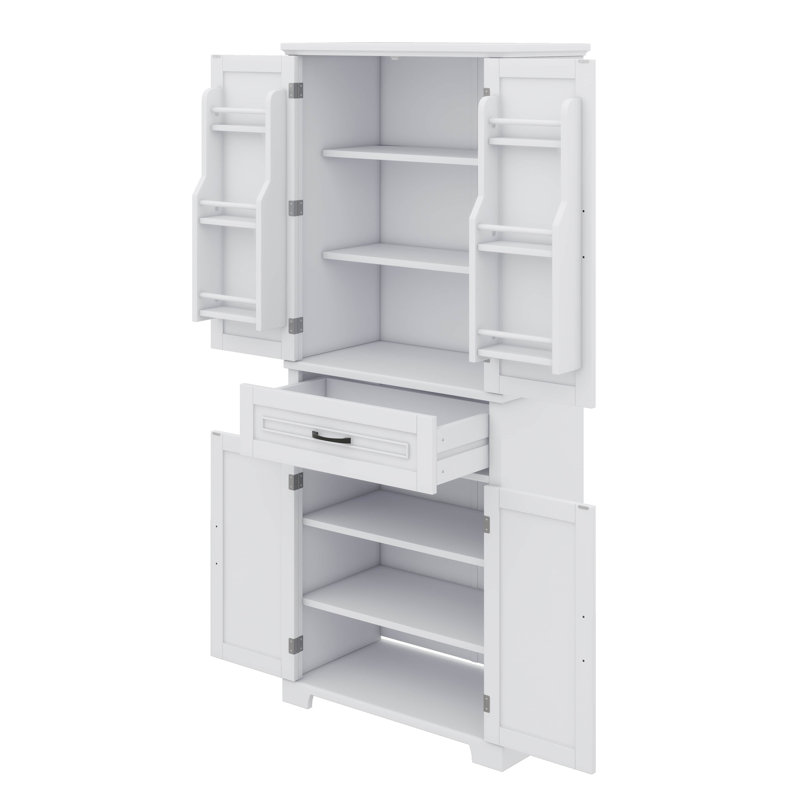 Grande armoire de rangement pour salle de bain avec tiroir, tablettes réglables et 2 armoires à portes, Blanc