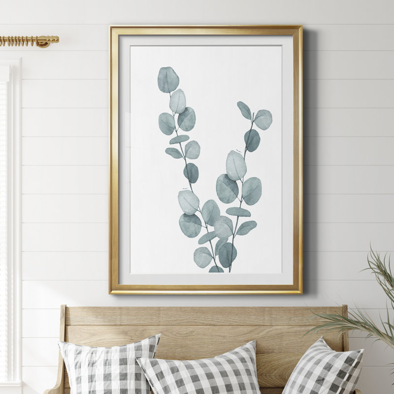 «Blue Botanical Wash III», reproduction de cadre photo sur papier, Papier encadré doré, H 30,5 po x l 42,5 po x P 1,5 po