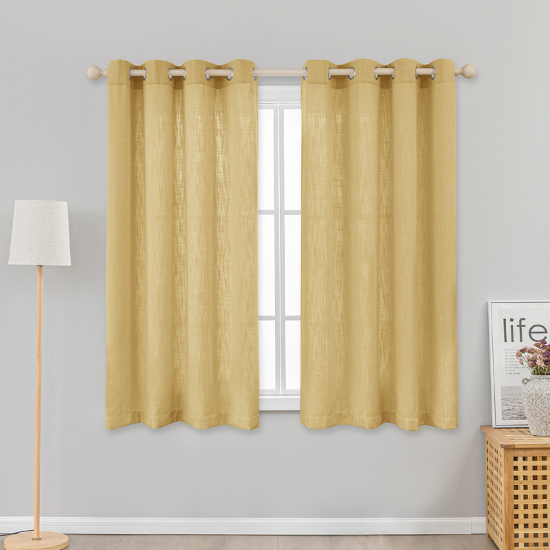 Kambi Linen Blend Semi-Sheer Curtain Panel Pair, 52" W x 63" L, Mustard