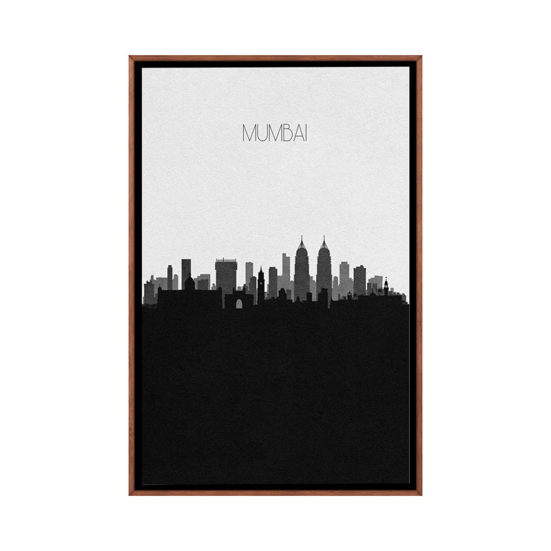Mumbai, India City Skyline 1 Piece Single Picture Frame and Floater Frame Wall Art on Canvas, 101.6 cm H x 66.04 cm W, Brown