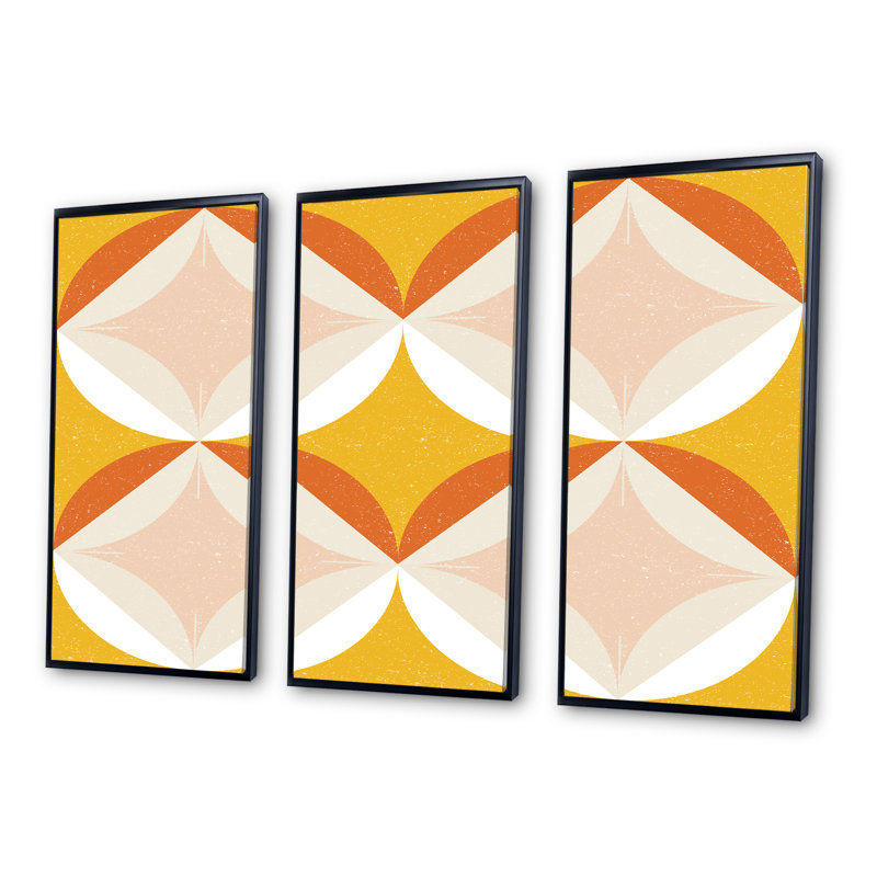"Retro Abstract Design", impression sur toile encadrée 3 pièces, Cadre noir, H 28 po x l 36 po x P 1 po
