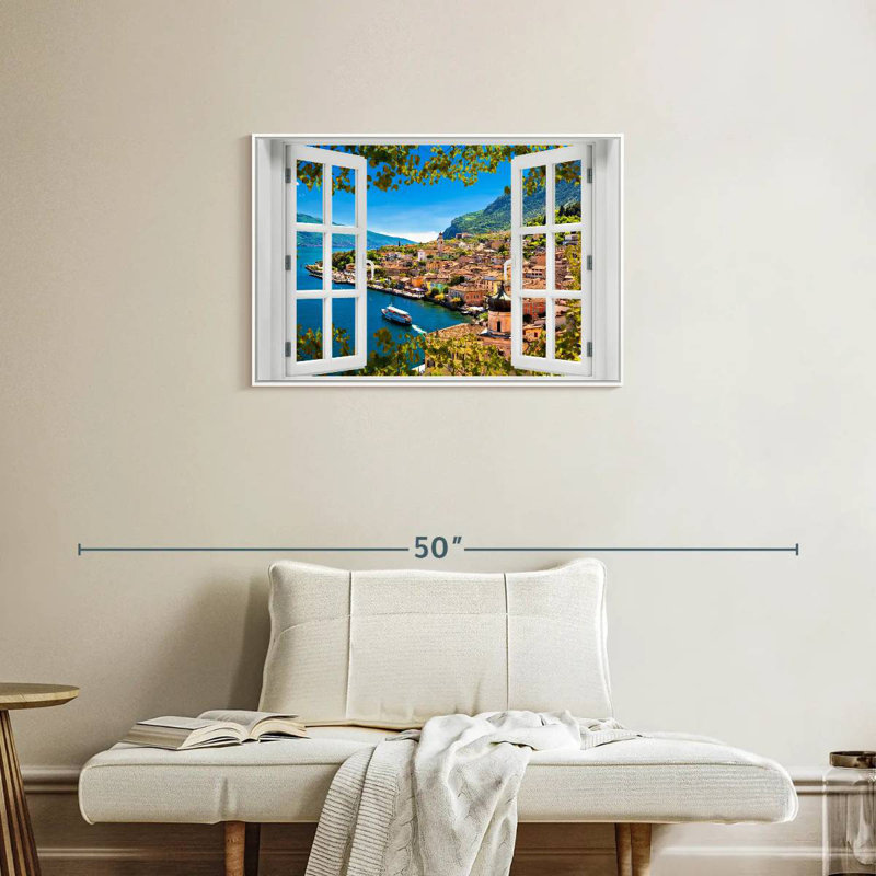 Fenêtre sur Limone Sul Garda, Cadre flottant blanc, 31 po x 21 po