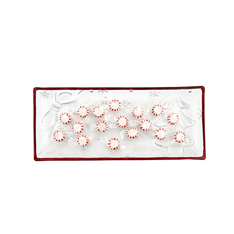 Christmas Wonderland Red Rim Rectangle Serving Tray