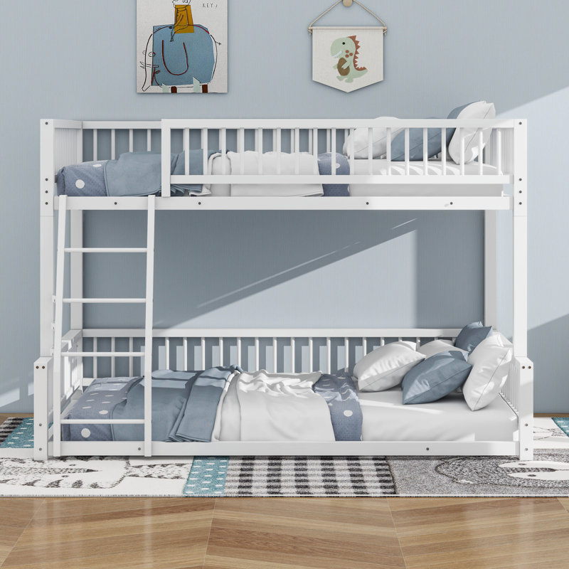 Metal Full XL Over Queen Bunk Bed With Ladder And Safety Guardrails, White