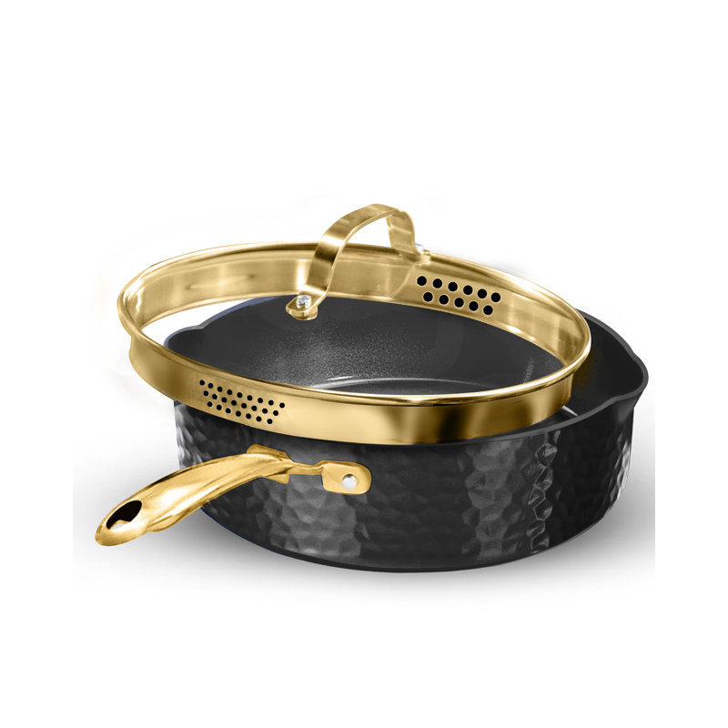 Charleston Collection Hammered Black and Gold 4 Qt Nonstick Aluminum Sauté Pan