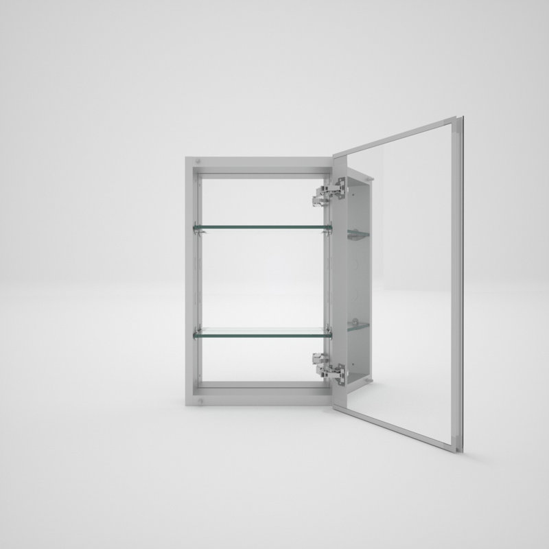 Keen Armoire à pharmacie rectangulaire en aluminium encastré ou à fixation en surface avec miroir argenté l 15 po x H 24 po Keen