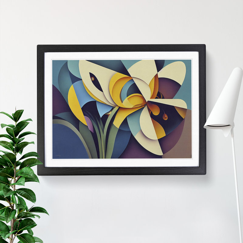 Abstract Iris Flower - Single Picture Frame Print, 25cm H x 34cm W x 2cm D, Black