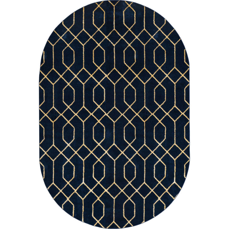 Glam Navy Blue Gold Area Rug