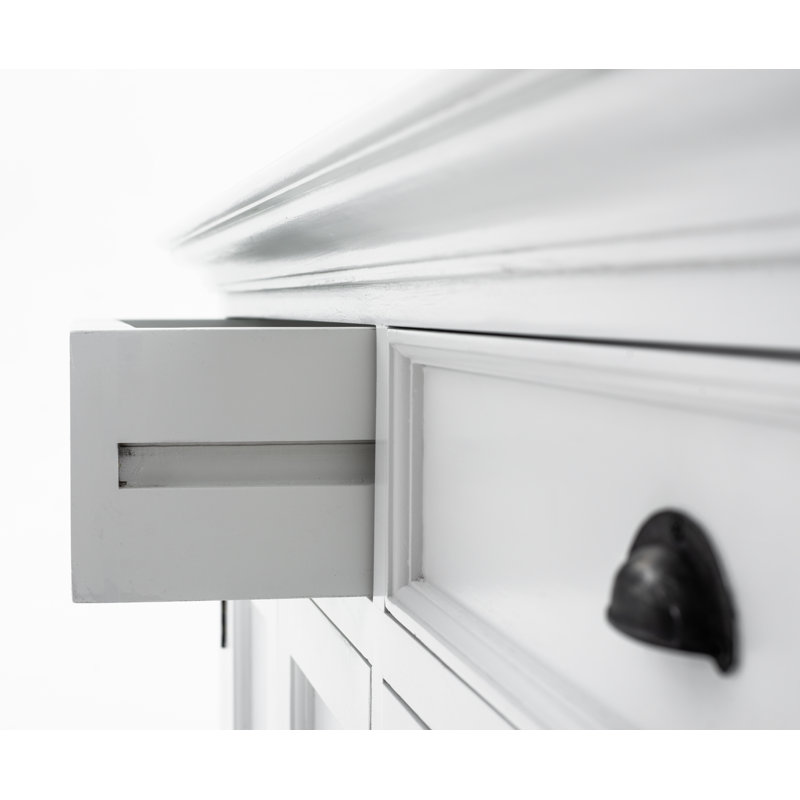 White Polished Wood China Cabinet with Adjustable Shelves
